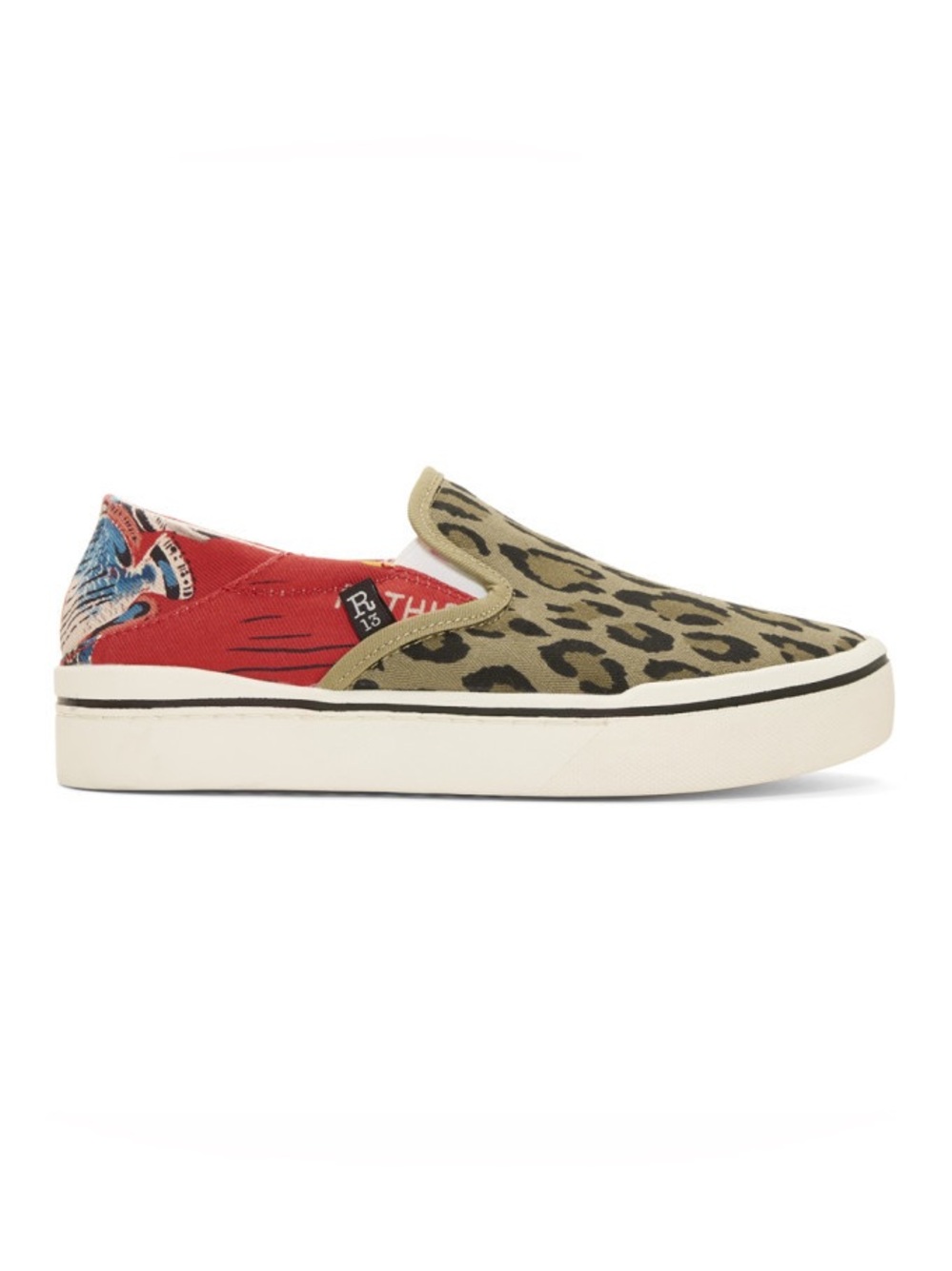 R13 Brown and Red Leopard and Fish Slip-On Sneakers Size 7